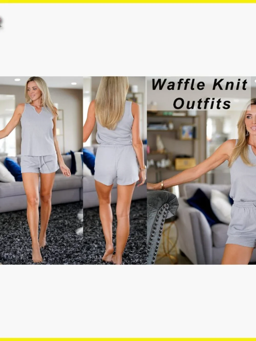 Waffle Knit Tank Top Lounge Shorts Set Casual Summer Matching Outfit with